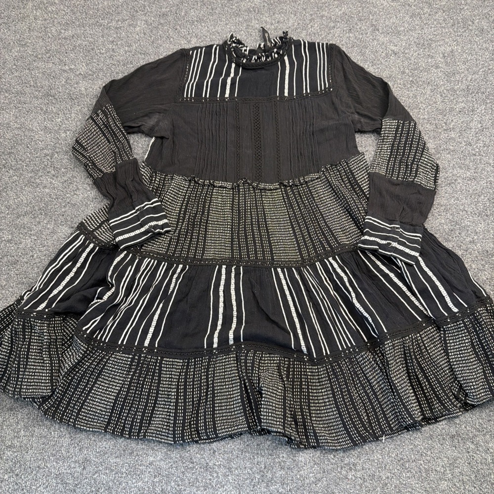 Zara Tiered Longsleeve Mini Dress Bohemian Cottage Core Highneck Gauzy S Keyhole